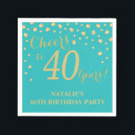 40th Birthday Party Teal and Gold Diamond Napkins<br><div class="desc">40th Birthday Party Invitation with Teal and Gold Glitter Diamond Background. Gold Confetti. Adult Birthday. Man or Woman Birthday. For further customization,  please click the "Customize it" button and use our design tool to modify this template.</div>