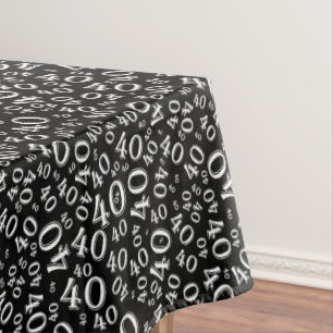 40th Birthday Party Theme, Black and White Tablecloth
