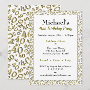 40th Birthday Party Theme - Gold and White Pattern Invitation