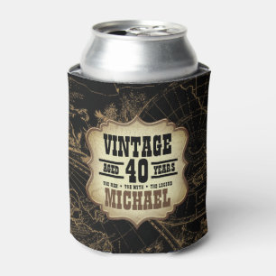 40th Birthday Party Vintage Theme World Map Can Cooler