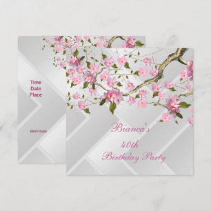40th Birthday Party White Pink Blossoms floral 2 Invitation