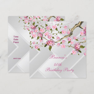 40th Birthday Party White Pink Blossoms floral 2 Invitation
