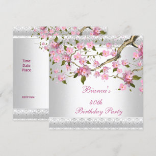40th Birthday Party White Pink Blossoms floral Invitation
