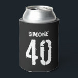 40th Birthday Personalized Black White Can Cooler<br><div class="desc">Custom 40th Birthday Present - Add a Name in this Funky Text for a Personalized Gift.   The Can Holder is Black and has White Lettering with the number 40 written large and the Name or other Text above it.  A fun way to cool off for an over-the-hill birthday.</div>