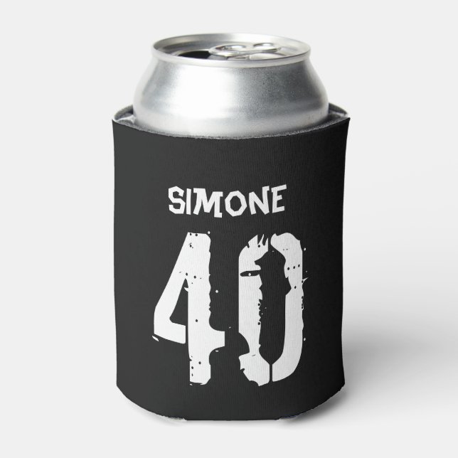 40th Birthday Personalized Black White Can Cooler (Can Front)