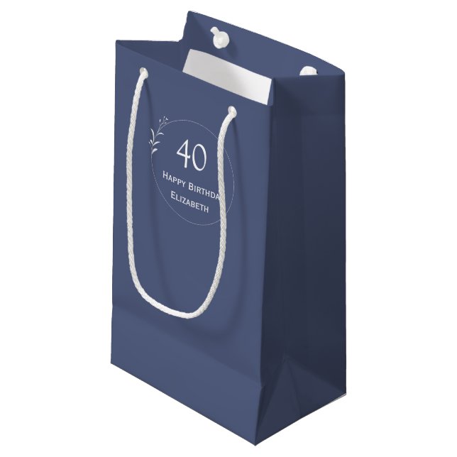 40th Birthday Personalized Blue Small Gift Bag (Front Angled)