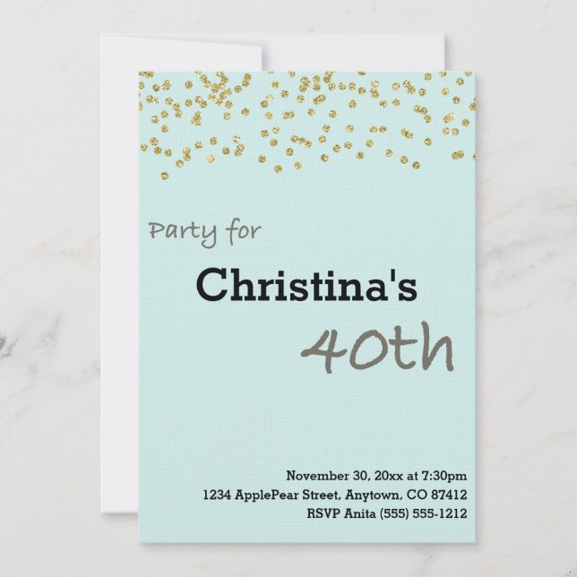 40th Birthday Personalized in Pastel Colours Invit Invitation (Front)