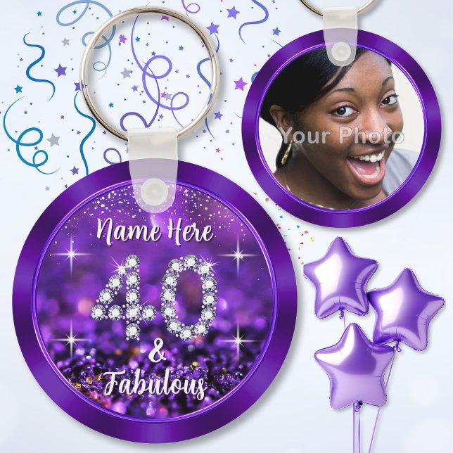 40th Birthday Personalized Party Favours, for Her Keychain (Party favors for 40th birthday female. 40 and fabulous party favors for her. 40th birthday goodies.)