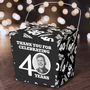 40th birthday personalized photo black white favor box