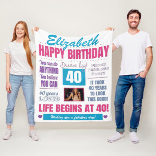 40th Birthday Personalized Photo Fleece Blanket