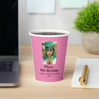 40th Birthday Personalized Photo pink Paper Cups