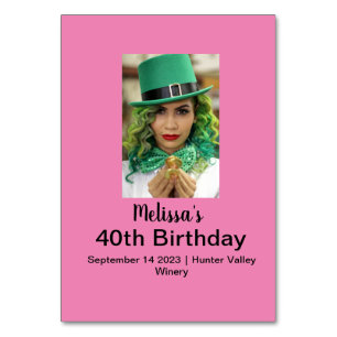 40th Birthday Personalized Photo pink Table Number