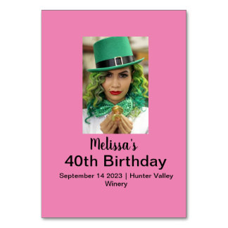 40th Birthday Personalized Photo pink Table Number