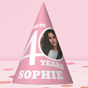40th birthday personalized photo white light pink party hat