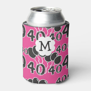 40th Birthday Personalized PINK BLACK Monogram Can Cooler