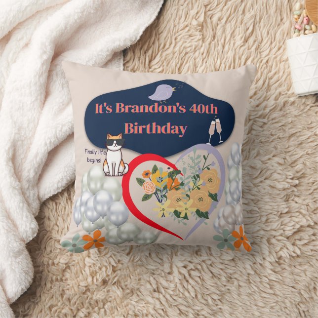 40th Birthday Personalized Throw Pillow (Blanket)