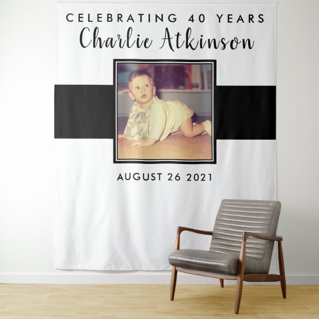 40th birthday photo backdrop banner tapestry (In Situ)