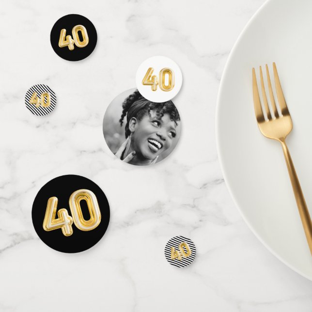 40th Birthday Photo Black White Gold Party Confett Confetti (Group)