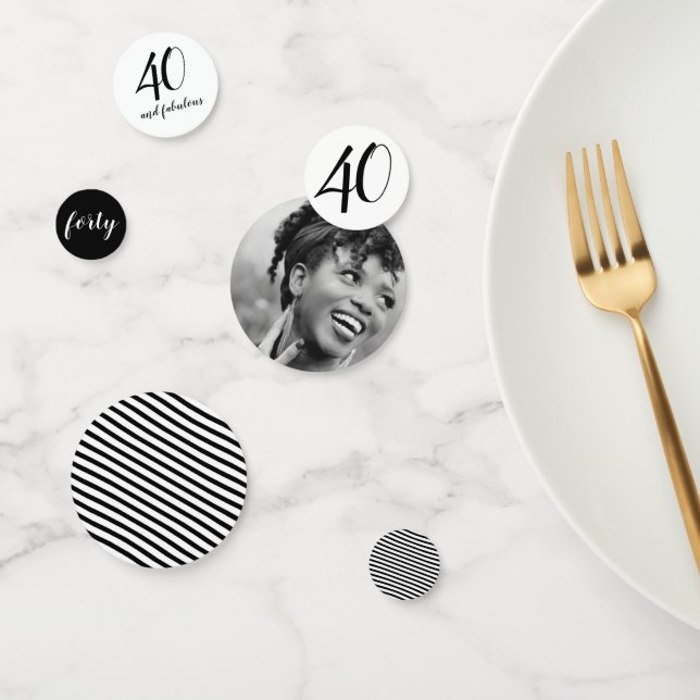 40th Birthday Photo Black White Party Confetti (Group)