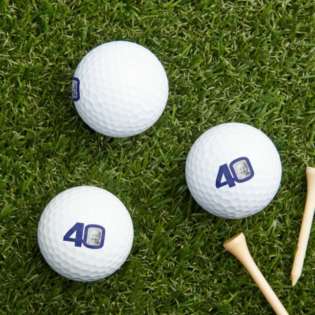 40th birthday photo blue and white  golf balls (Insitu Grass)