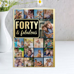 40th Birthday Photo Collage Black and Gold Foil Greeting Card<br><div class="desc">Say Forty & Fabulous with a luxury gold foil 40th Birthday Photo Card with custom pictures and personalized birthday greeting inside. The photo template is set up to create a cool photo collage with 17 of your favourite photos, displayed as 16 square and 1 vertical portrait pics. If you have...</div>
