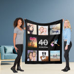 40th birthday photo collage black fleece blanket<br><div class="desc">A gift for a woman's 40th birthday,  celebrating her life with a collage of 8 of your photos.  Templates for a name,  age 40 and a date.  Date of birth or the date of the anniversary.  White and grey coloured letters.  Black coloured background.</div>