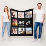 40th birthday photo collage black fleece blanket<br><div class="desc">A gift for a woman's 40th birthday, celebrating her life with a collage of 8 of your photos. Templates for a name, age 40 and a date. Date of birth or the date of the anniversary. White and grey coloured letters. Black coloured background.</div>