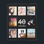 40th birthday photo collage black fleece blanket<br><div class="desc">A gift for a woman's 40th birthday,  celebrating her life with a collage of 8 of your photos.  Templates for a name,  age 40 and a date.  Date of birth or the date of the anniversary.  White and grey coloured letters.  Black coloured background.</div>