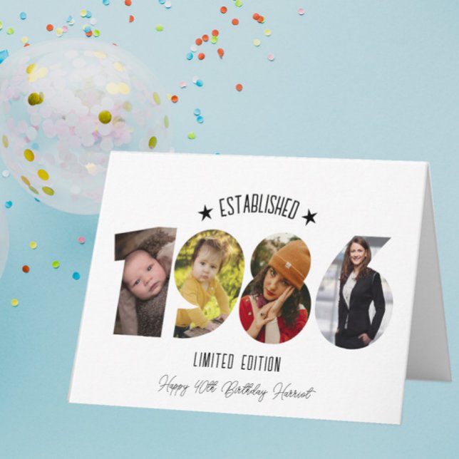 40th birthday Photo Collage established 1986 Thank You Card (Creator Uploaded)