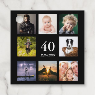 40th birthday photo collage guy black thank you favour tags