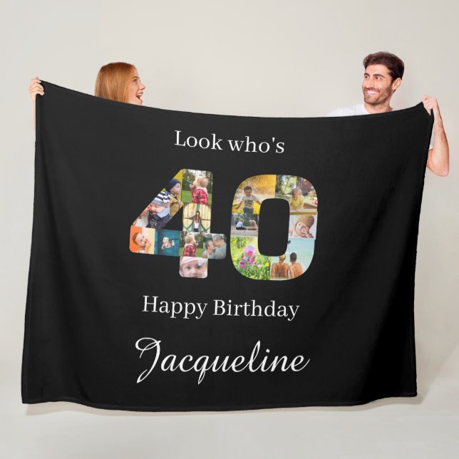 40th birthday Photo Collage Template Fleece Blanket (In Situ)