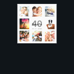 40th birthday photo collage white monogram canvas print<br><div class="desc">A unique 40th birthday gift or keepsake, celebrating her life with a collage of 8 of your photos. Add images of her family, friends, pets, hobbies or dream travel destination. Personalize and add a name, age 40 and a date. Grey and black coloured letters. A chic white background. This canvas...</div>