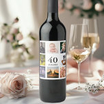 40th birthday photo collage wine label<br><div class="desc">A wine bottle label for a 40th birthday party for a guy,  celebrating his life with a collage of 8 of your own photos.  Templates for a name,  age 40 and a date.  Date of birth or the date of the party.  Black coloured letters.  White background.</div>