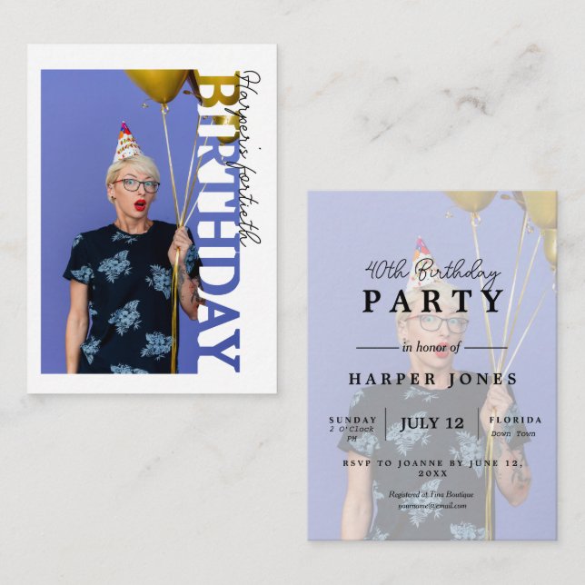 40th Birthday Photo college Party  Enclosure Card (Front/Back)