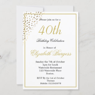 40th Birthday Photo Gold  Elegant  Invitation