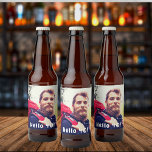 40th birthday photo hello 40 guys men beer bottle label<br><div class="desc">Template for Your photo. White text overlay: Hello 40! A label for a 40th birthday party for guys.</div>