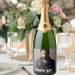 40th birthday photo hello 40 guys men sparkling wine label<br><div class="desc">Template for Your photo.  White text overlay: Hello 40!  A label for a 40th birthday party for guys.</div>