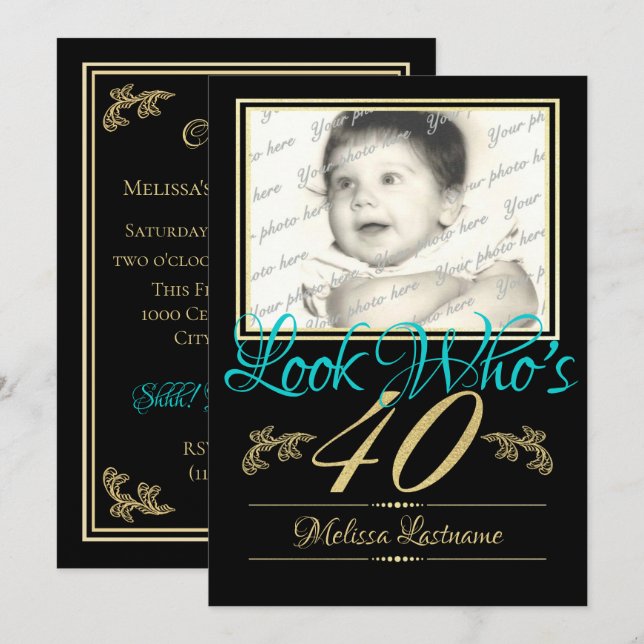 40th Birthday Photo Invitation (Front/Back)