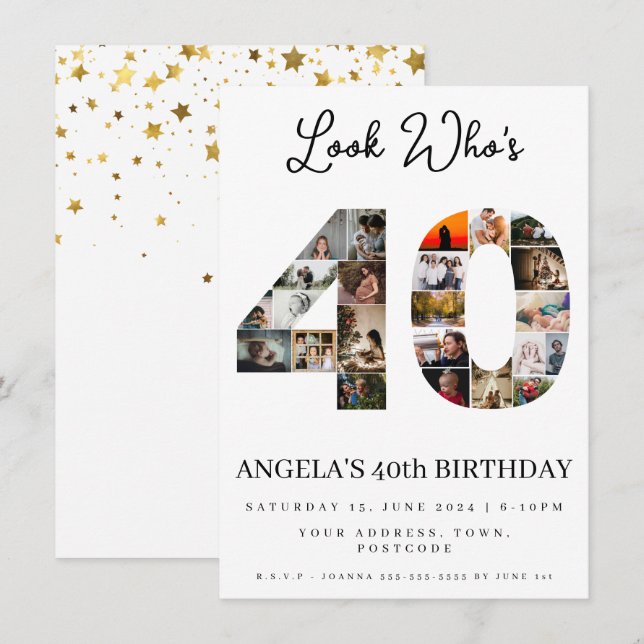 40th birthday photo montage look who's 40  invitation (Front/Back)