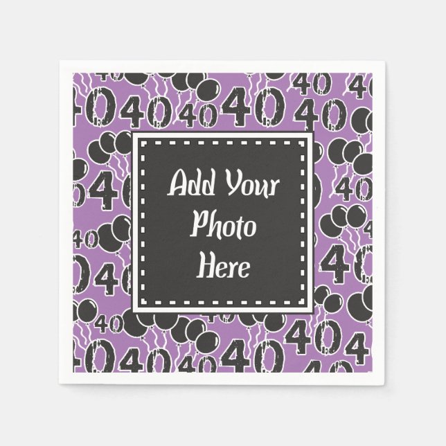40th Birthday Photo Personalized PURPLE Napkin (Front)