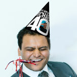 40th birthday photo personalized white black party hat<br><div class="desc">Bold add your own photo and name party hat. Ideal for a special 40th birthday party celebration. Classic black and white design. Other matching birthday items and colour options are available.  Original graphic art and design by www.mylittleeden.com</div>