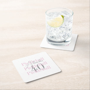 40th Birthday Pickleball Pink Party Square Paper Coaster