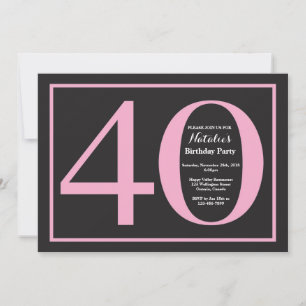 40th Birthday Pink and Black Chalkboard Invitation