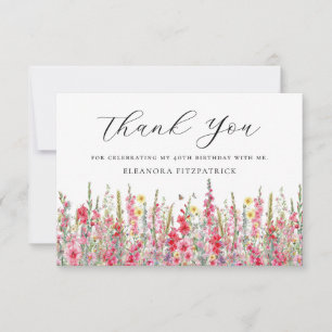 40th Birthday Pink August Birth Flower Flat Thank You Card