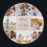 40th birthday pink girly glitter photo collage  paper plate<br><div class="desc">40th birthday modern pink girly glitter photo collage invitation. Modern script text design. Part of a collection.</div>