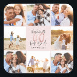 40th birthday pink girly glitter photo collage square sticker<br><div class="desc">40th birthday modern pink girly glitter photo collage. Modern script text design. Part of a collection.</div>