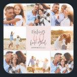 40th birthday pink girly glitter photo collage square sticker<br><div class="desc">40th birthday modern pink girly glitter photo collage. Modern script text design. Part of a collection.</div>