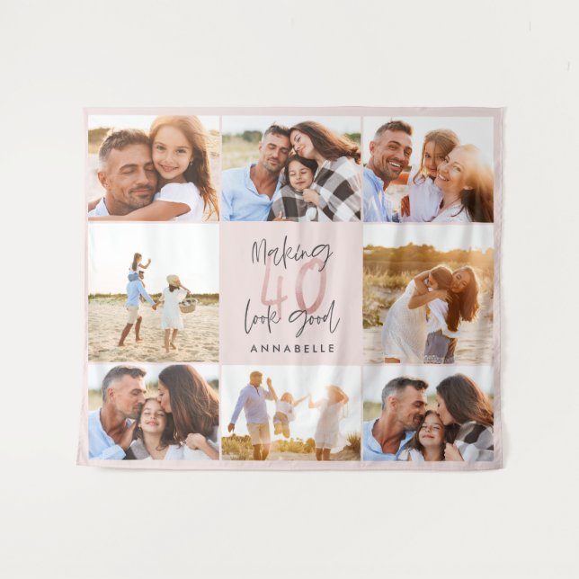 40th birthday pink girly glitter photo collage tapestry (Front (Horizontal))