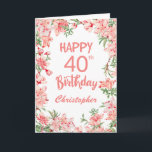 40th Birthday Pink Peach Peonies Watercolor Floral Card<br><div class="desc">40th Birthday Pink Peach Peonies Watercolor Floral Birthday Card. For further customization,  please click the "Customize it" button and use our design tool to modify this template.</div>