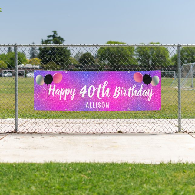 40th Birthday Pink Purple Glitter Personalized Banner (Insitu)